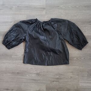 Women's Small Jet Black Faux Leather Blouse